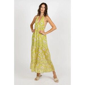 Band Of The Free Keahi Lime Halter Maxi Dress Women’s size Small Floral Summer